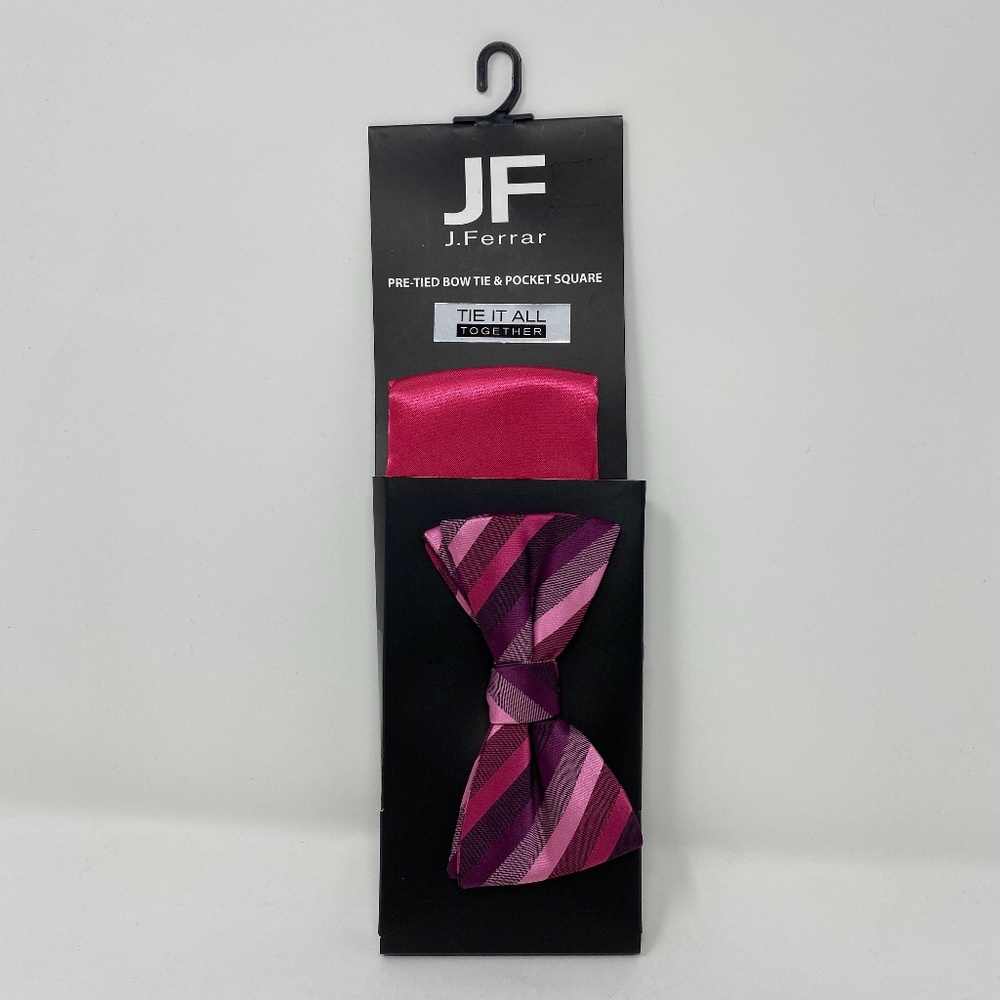 JF J. Ferrar Bow Tie & Pocket Square Combo Striped